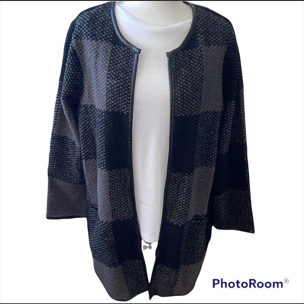BNWT faux leather trim cardigan L